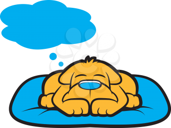 Cartoon puppy sleeping and thinking with thought bubble