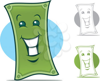 Dollar Bill Cartoon Character with a smiling Face