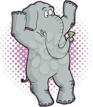 Elephant Cartoon Character Holding a Martini