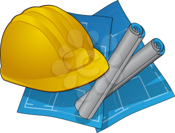 Hard hat and blue print icon