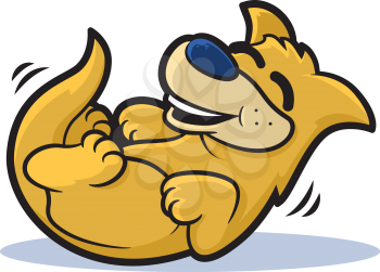 Cartoon dog on his back rolling and smiling