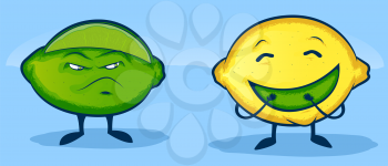 Lemon Character with a Lime Wedge in his Mouth