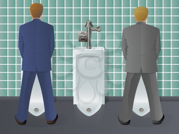 Bathroom scene with businessmen