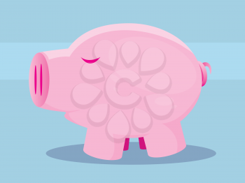 Illustration of a cute pink pig on a blue background