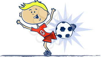 A Boy Kicking a Soccer Ball Cartoon