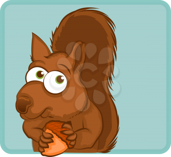Illustration of a squirrel holding an acorn
