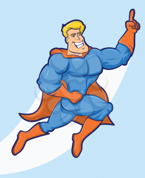 Illustration of a Flying Superhero Pointing