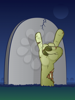 Rock and roll hand with headstone