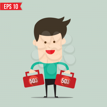 Businessman carry suitecase with 50 percent off - Vector illustration - EPS10