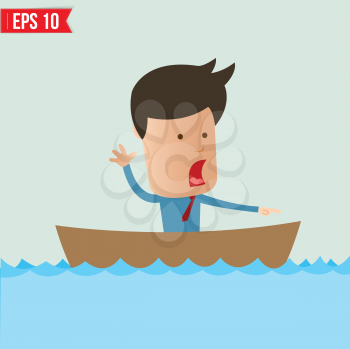 Cartoon business man  rowing a boat - Vector illustration - EPS10