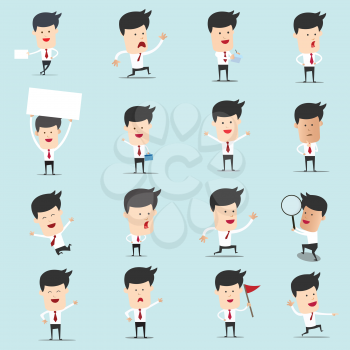 Set of cartoon businessman with many character for use in presentation and graphic design