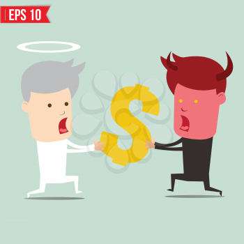Devil and angel snatching money - Vector illustration - EPS10