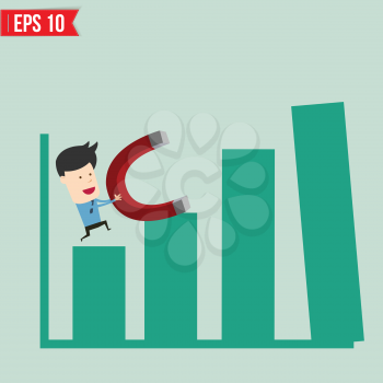 Business man use magnet pull graph - Vector illustration - EPS10