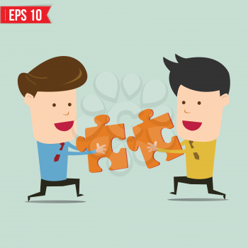 Businessman assembling jigsaw puzzle and represent team support and help concept - Vector illustration - EPS10