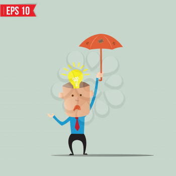 Business cartoon holding umbrella for ind care and protection - Vector illustration - EPS10