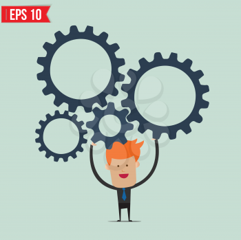Businessman with gears - Vector illustration - EPS10