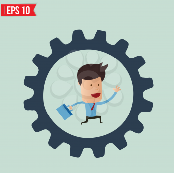 Businessman with briefcase running in gear wheel - Vector illustration - EPS10