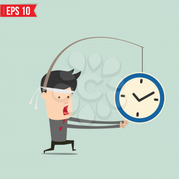 Cartoon Business man trying to reach a clock  - Vector illustration - EPS10