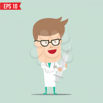Cartoon Doctor using syringe - Vector illustration - EPS10