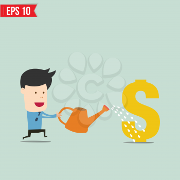 Businessman watering money  - Vector illustration - EPS10
