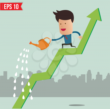 Business man watering graph  - Vector illustration - EPS10