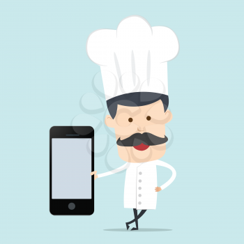 Chef show blank mobile device for use in advertising
