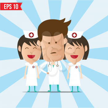 Cartoon doctor and nurse smile and thinking - Vector illustration - EPS10