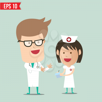 Cartoon Doctor explain report to nurse  - Vector illustration - EPS10