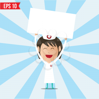 Cartoon nurse showing white board - Vector illustration - EPS10