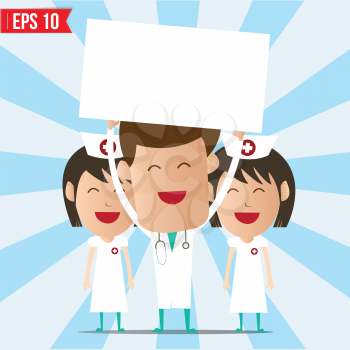 Cartoon doctor and nurse smile and show twhite board - Vector illustration - EPS10