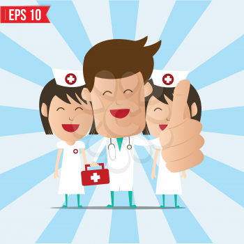 Cartoon doctor and nurse smile and  show thumb up - Vector illustration - EPS10