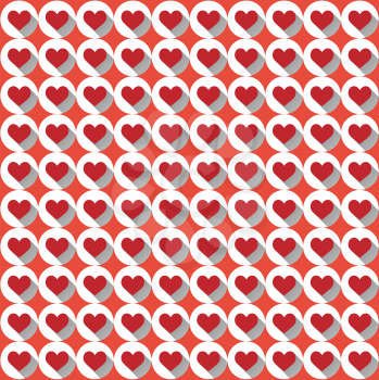 Hearts in flat icon style with long shadows. Abstract seamless pattern. Vector illustration.