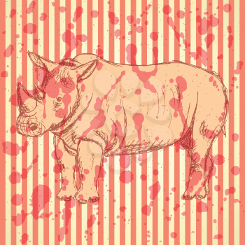 Sketch rhino, vector vintage background eps 10