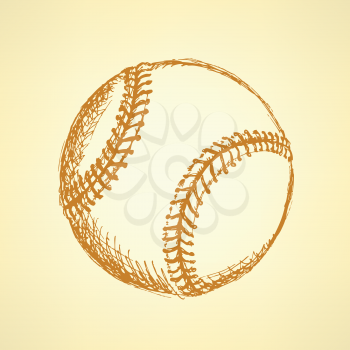 Sketch cute baseball ball, vector vintage background
