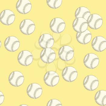 Sketch baseball ball, vector vintage seamless pattern



