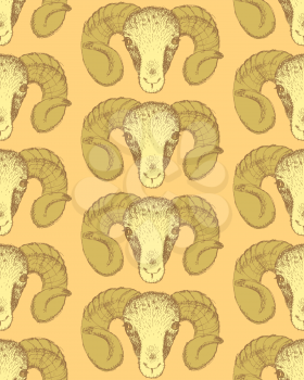 Sketch New Year ram in vintage style, seamless pattern