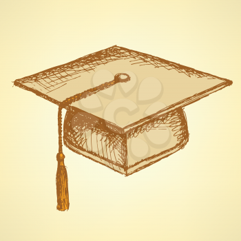 Sketch graduation cap, background in vintage style
