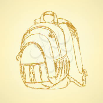Sketch cute school backpack in vintage style
