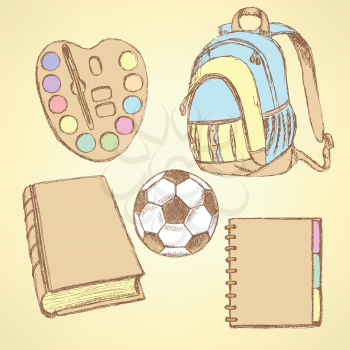 Sketch backpack, watercolors, football ball, book and notebook, school set