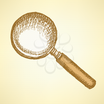 Sketch magnify glass in vintage style, background
