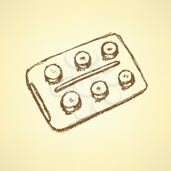 Sketch tablets pachege in vintage style, background