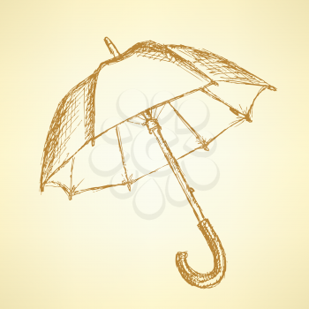 Vintage cute open umbrella in sketch style
