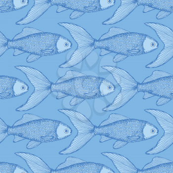 Fish cute seamless pattern in vintage style