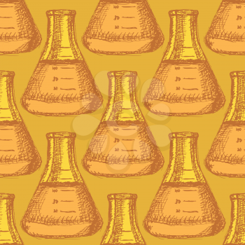Sketch beaker in vintage style, vector seamless pattern