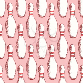 Sketch bowling pins in vintage style, vector seamless pattern