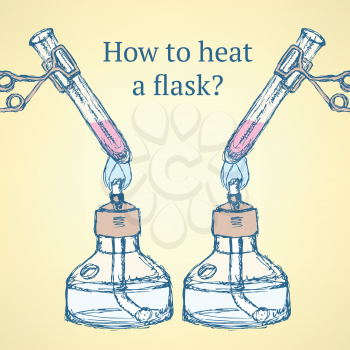How to heat a flask in vintage style, vector