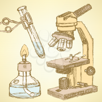 Sketch chemical set  in vintage style, vector