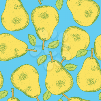 Sketch tasty pear in vintage style, vector seamless pattern