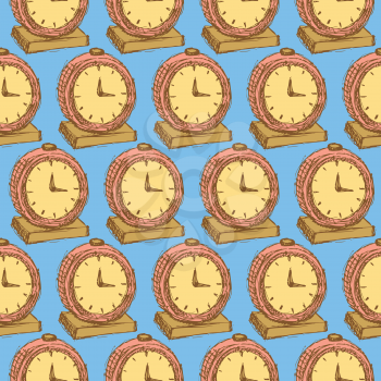 Sketch business clock  in vintage style, vector seamless pattern
