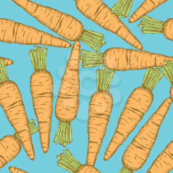 Sketch tasty carrot in vintage style, vector seamless pattern

